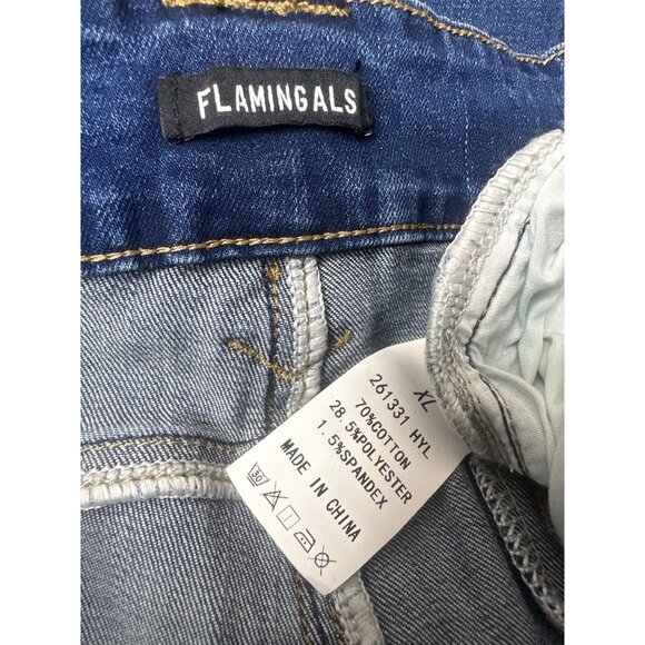 Flamingals Womens Size XL Blue Jeans High Waist Wide Leg Jeans Stretch Denim - Picture 4 of 8